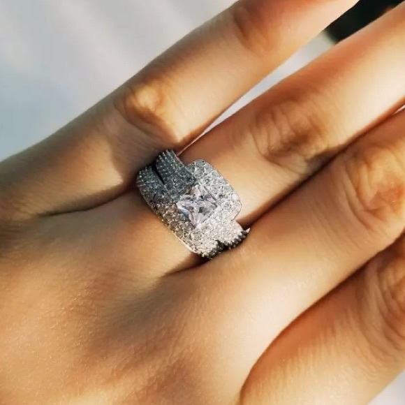 Sterling silver engagement set ring - Picture 4 of 5